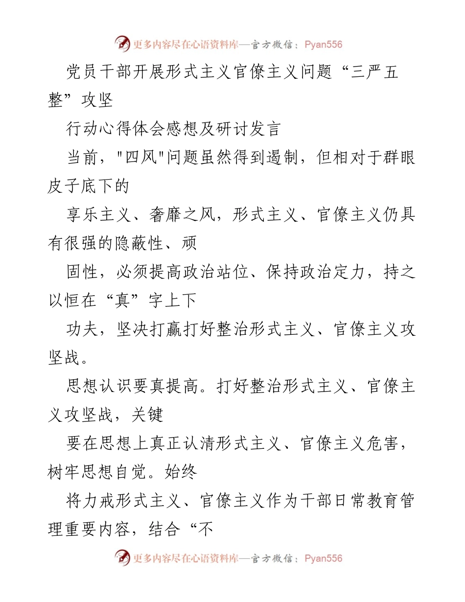 [发言] 党员干部研讨会 - 打赢整治形式主义、官僚主义攻坚战的心得体会.docx_第1页