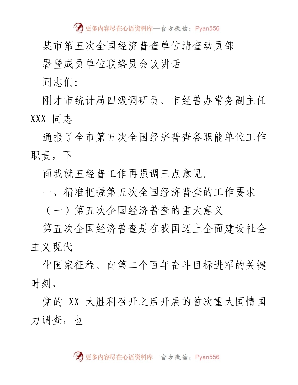 [发言] 会议 - 第五次全国经济普查的重要性与工作要求讲话.docx_第1页