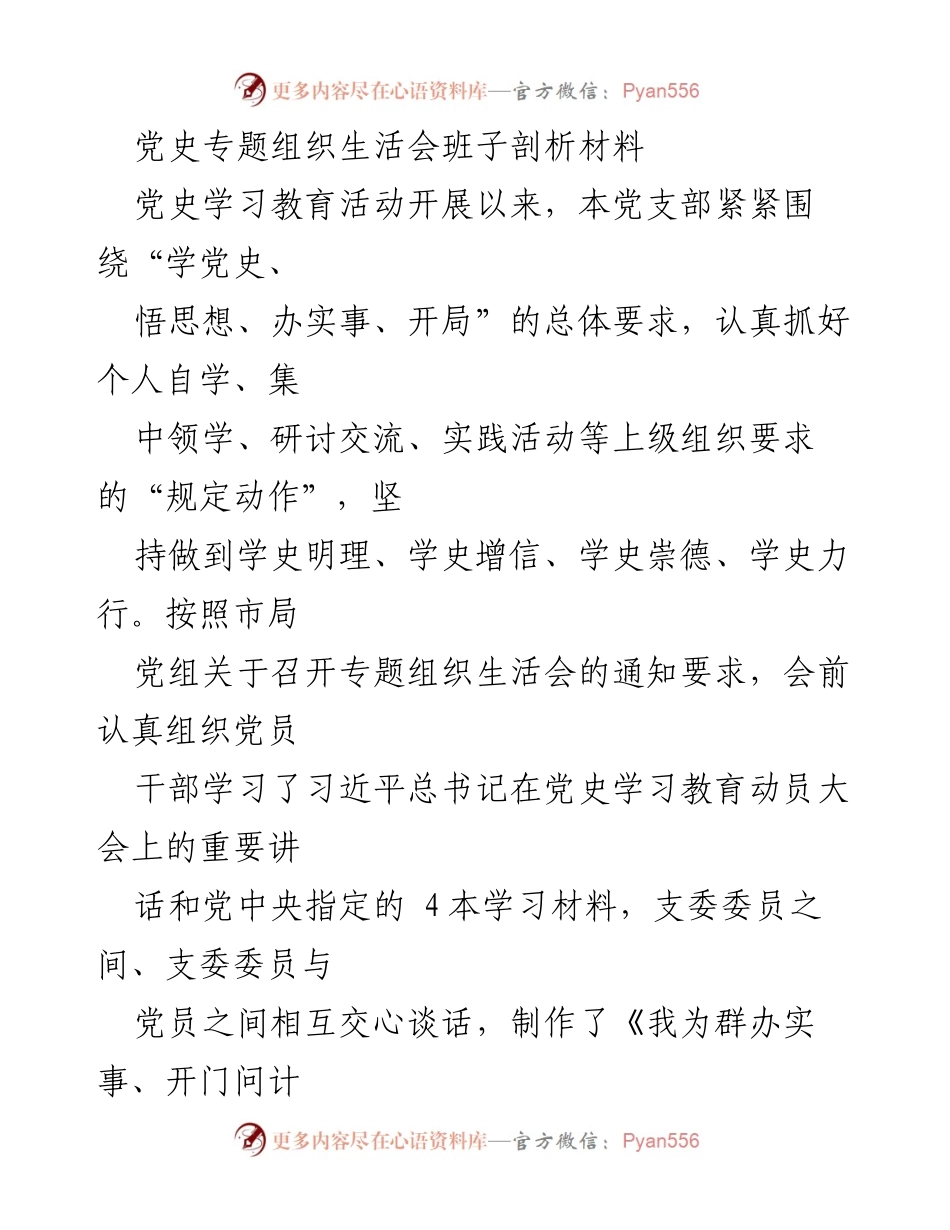[发言] 党史专题组织生活会 - 党史学习教育活动开展情况剖析与整改措施.docx_第1页