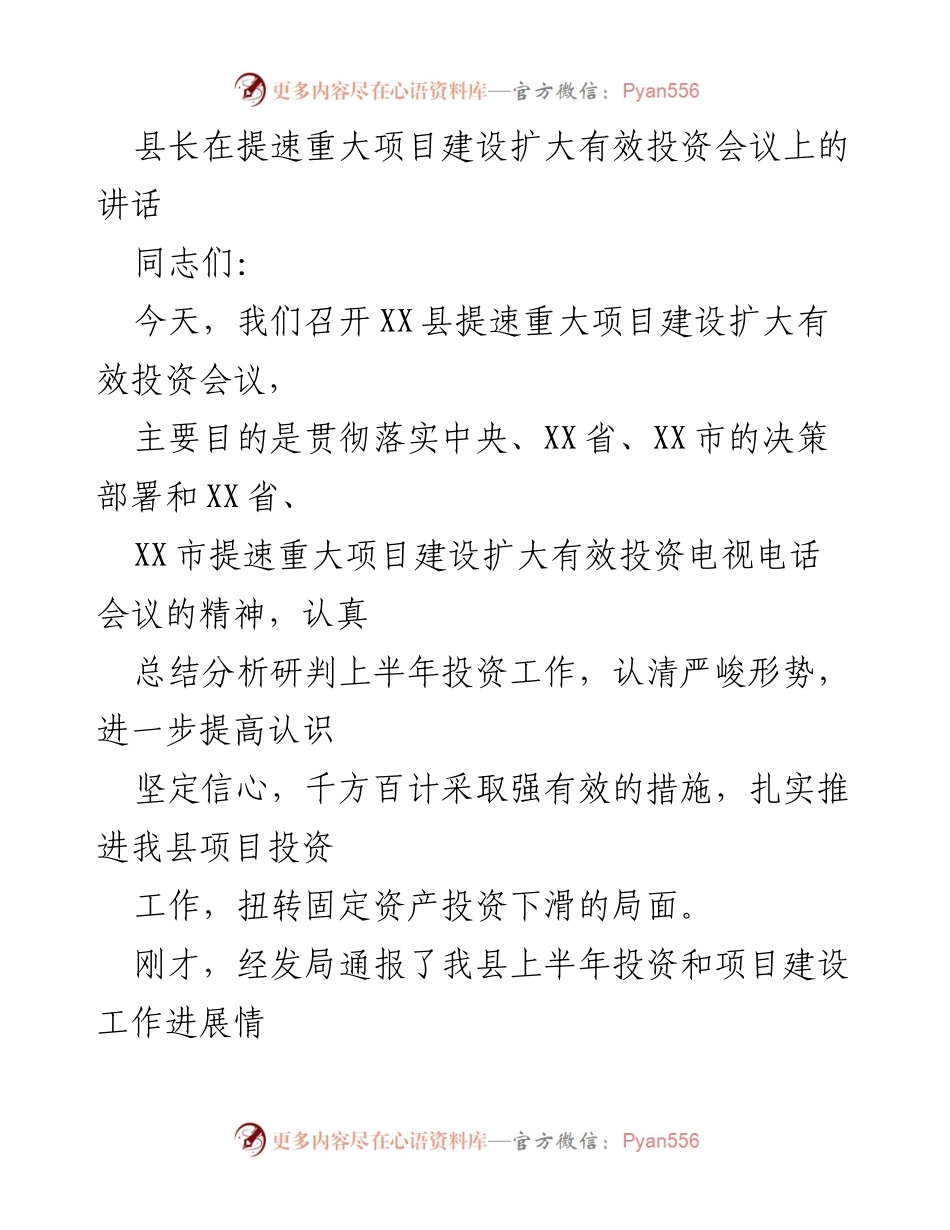 [发言] 会议 - 加快重大项目建设，扩大有效投资的紧迫性与措施.docx_第1页