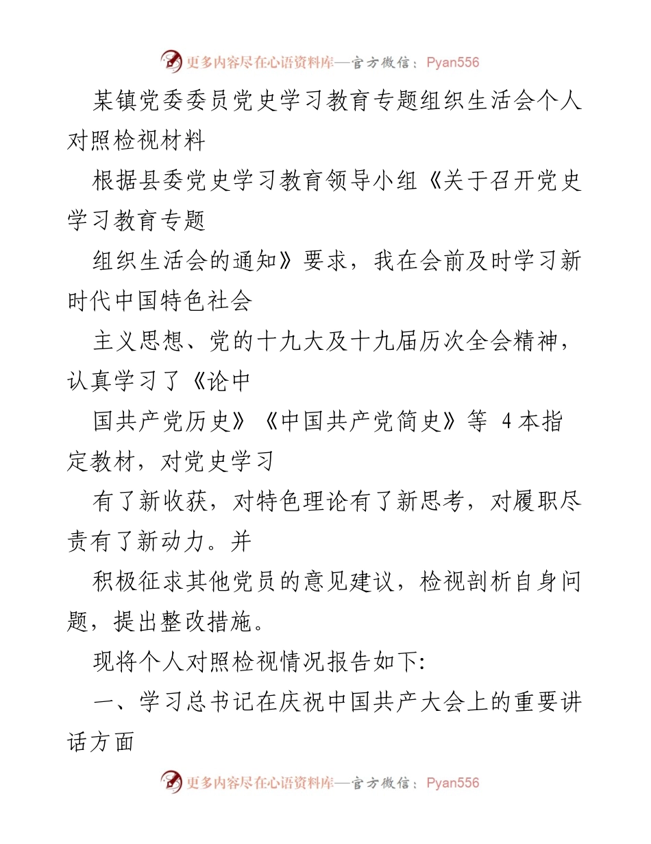 [发言] 党史学习教育专题组织生活会 - 个人对照检视材料总结_1.docx_第1页