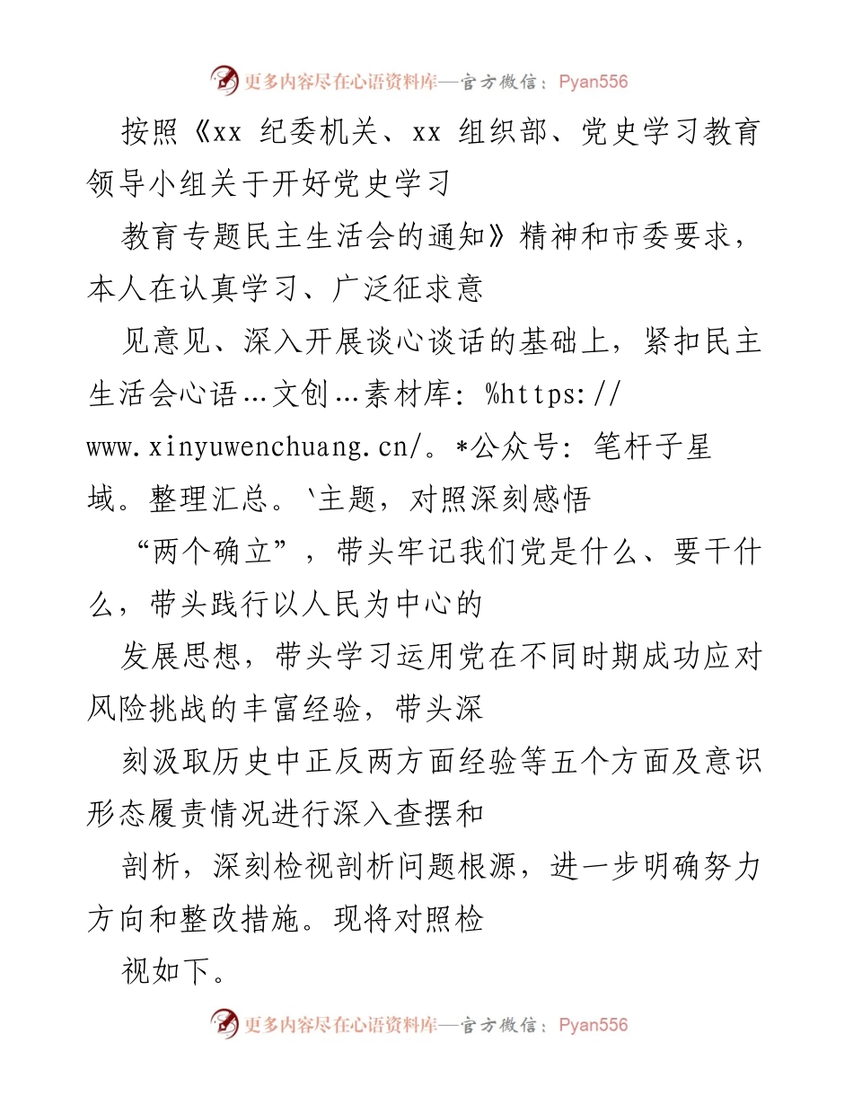 [发言] 党史学习教育专题民主生活会 - 深刻检视与整改措施汇报_2.docx_第1页