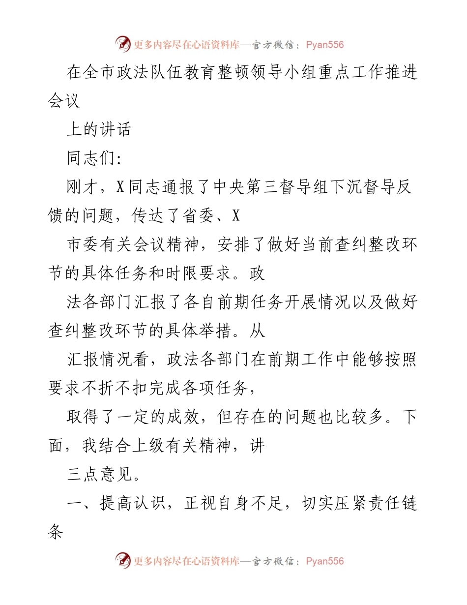 [发言] 会议 - 政法队伍教育整顿的重要性与整改措施.docx_第1页