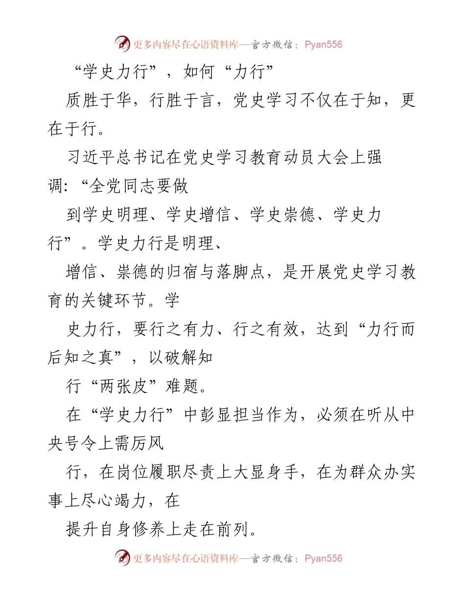 [发言] 党史学习教育动员大会 - 学史力行：从历史中汲取力量与智慧.docx_第1页