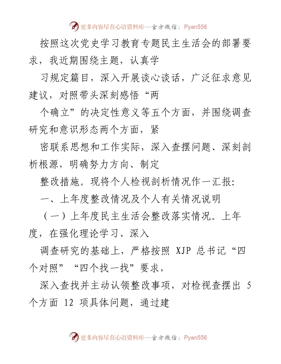 [发言] 党史学习教育专题民主生活会 - 个人检视剖析汇报.docx_第1页