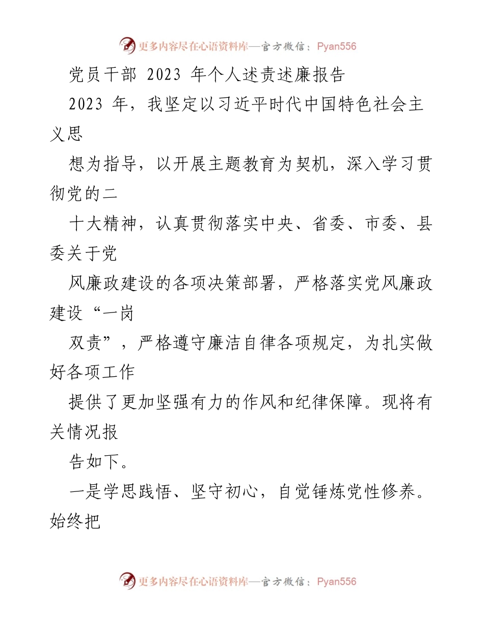 [发言] 党员干部述责述廉 - 2023年党员干部个人述责述廉报告_1.docx_第1页