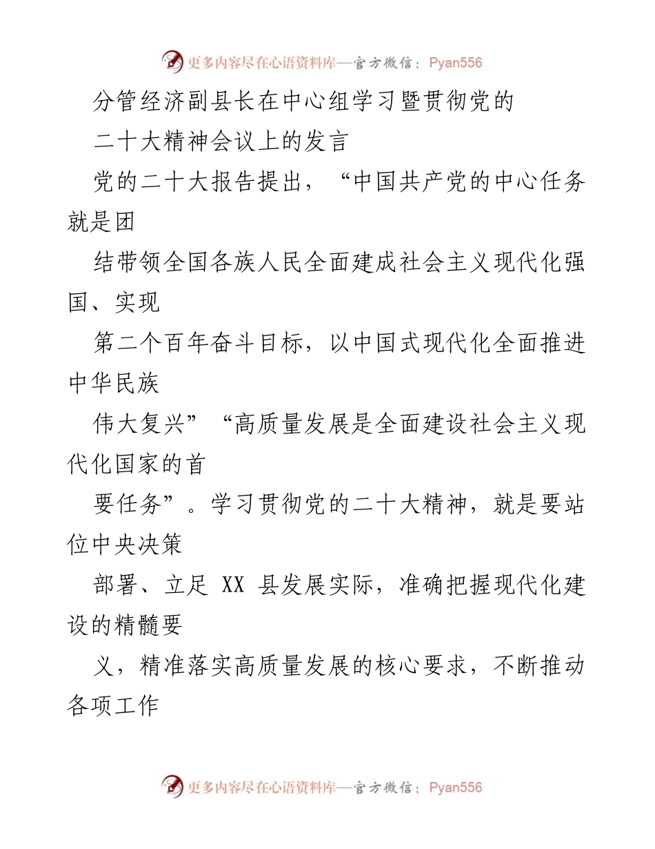 [发言] 会议 - 推动高质量发展，实现现代化 XX 县的战略思考.docx_第1页