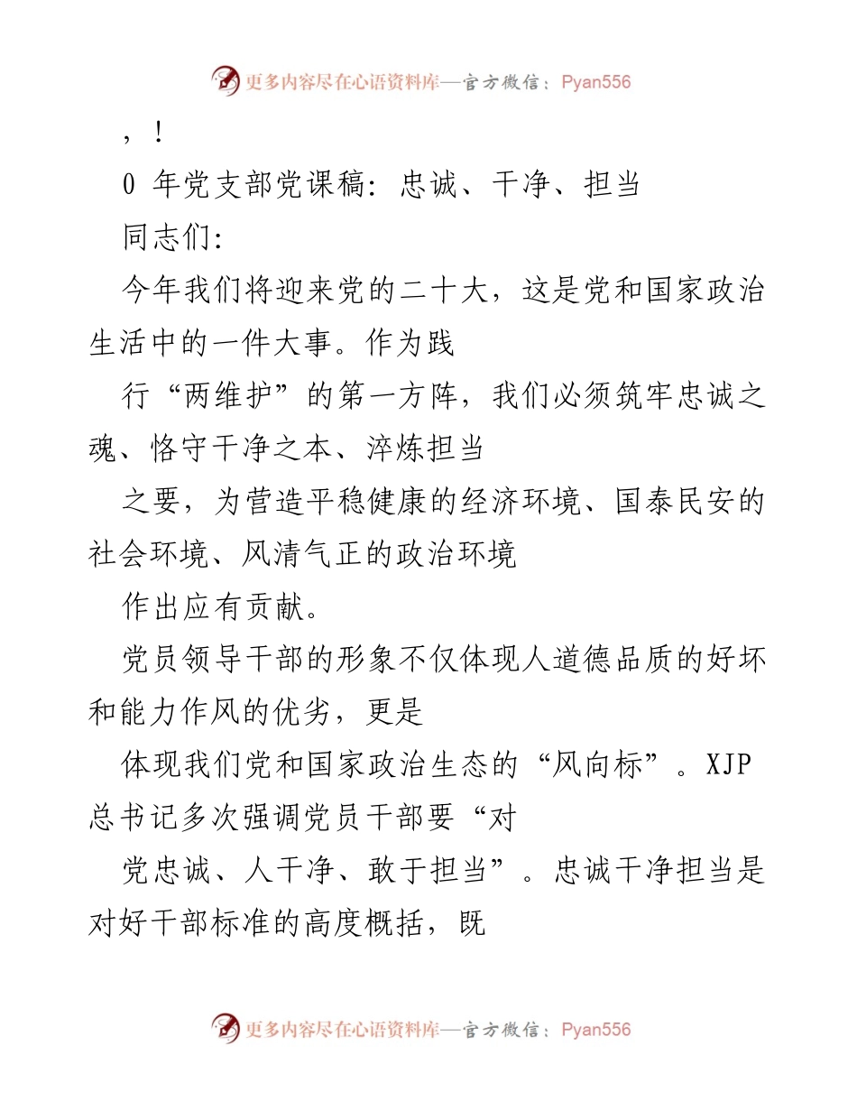 [发言] 党员干部的忠诚、干净与担当教育党课稿.docx_第1页