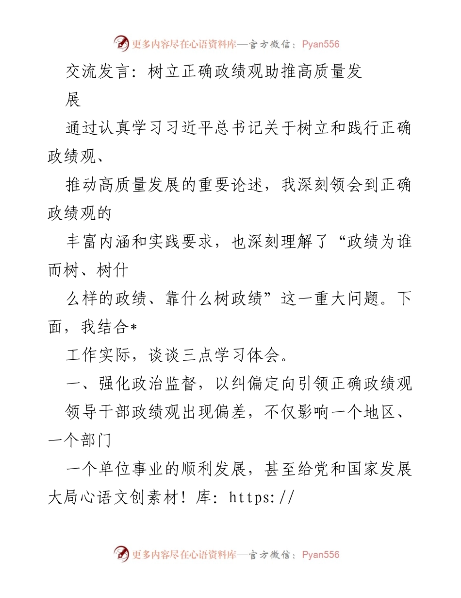 [发言] 会议 - 树立正确政绩观，推动高质量发展.docx_第1页