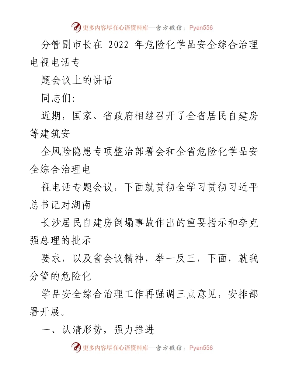 [发言] 会议 - 加强危险化学品安全治理的紧迫性与措施.docx_第1页