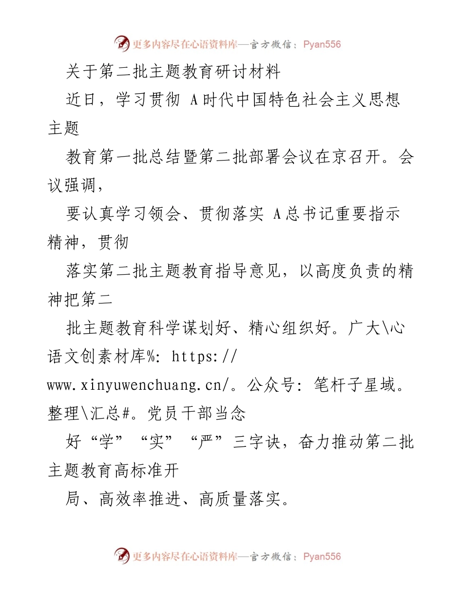 [发言] 会议 - 第二批主题教育研讨材料的学习与落实.docx_第1页