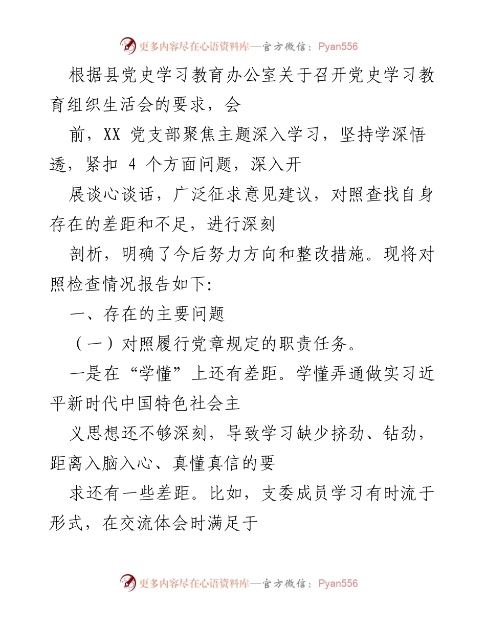 [发言] 党史学习教育组织生活会 - 深入剖析党支部存在的问题与整改措施.docx_第1页