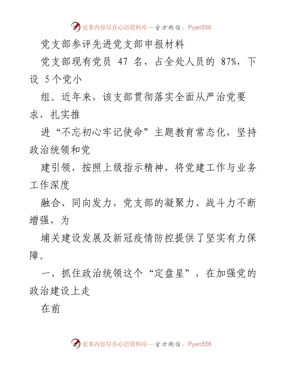 [发言] 党支部评选 - 先进党支部申报材料总结.docx_第1页