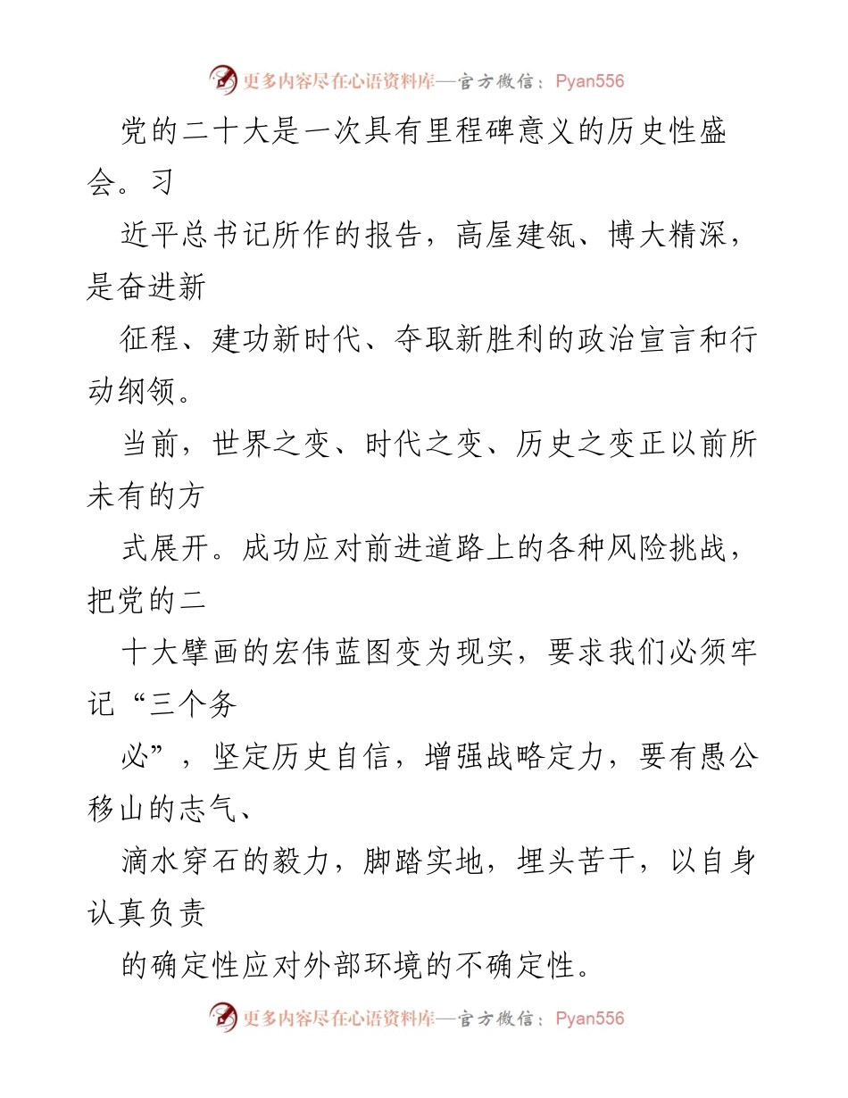 [发言] 党的二十大总结会 - 忠诚与理论：坚定不移推动党的二十大精神落实.docx_第1页
