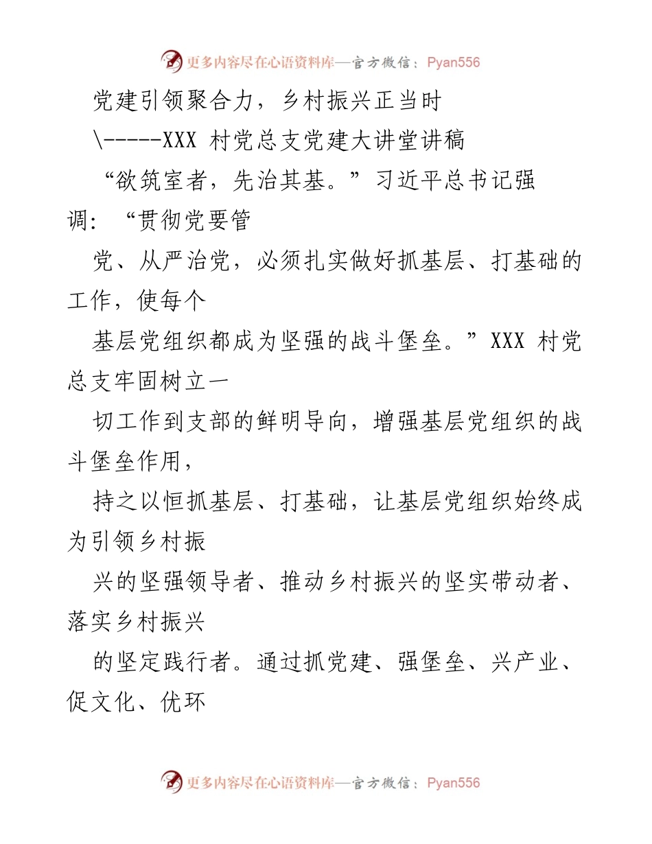 [发言] 党建大讲堂 - 党建引领乡村振兴的坚强堡垒.docx_第1页