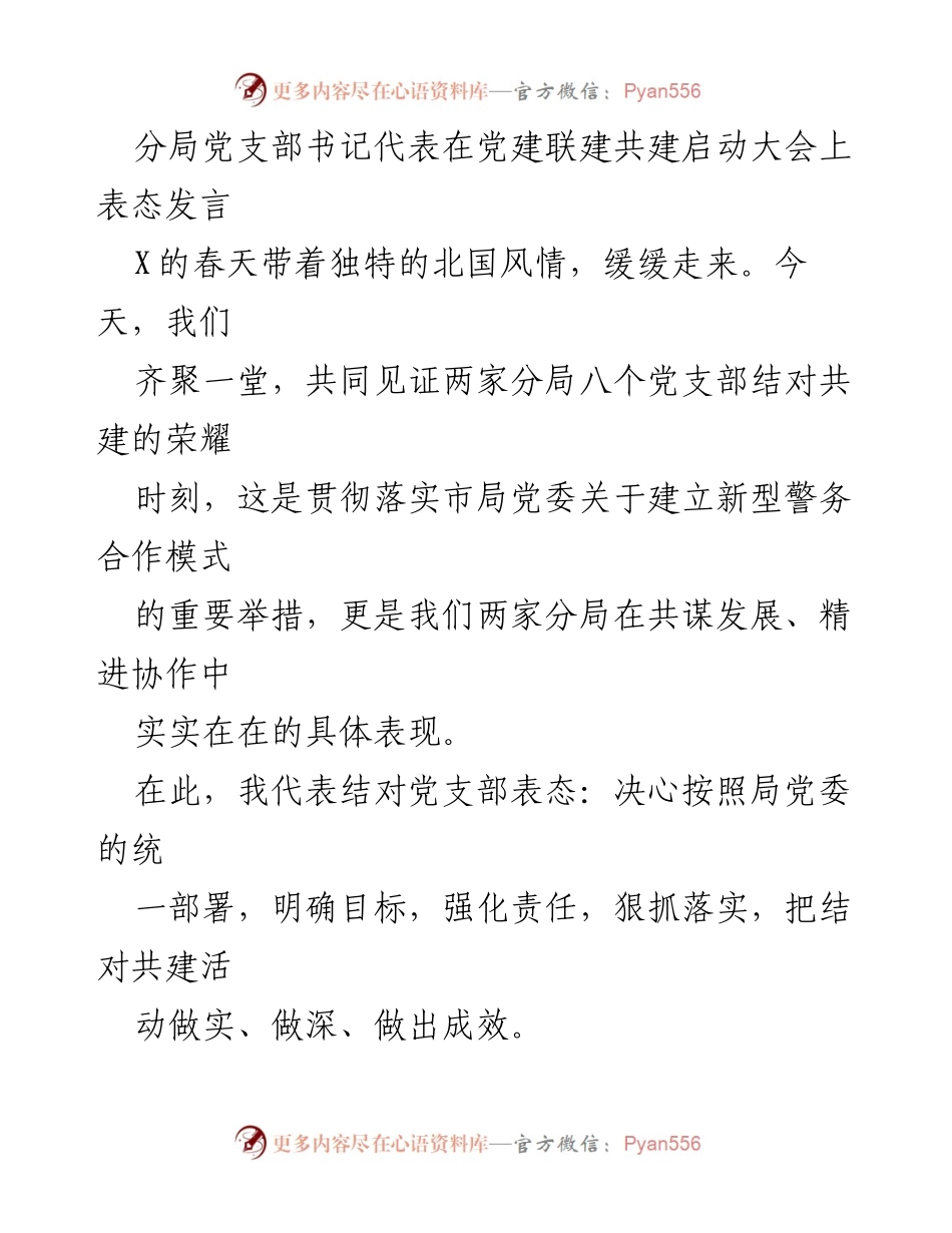 [发言] 党建联建共建启动大会 - 共同构建新型警务命运共同体的决心与承诺.docx_第1页