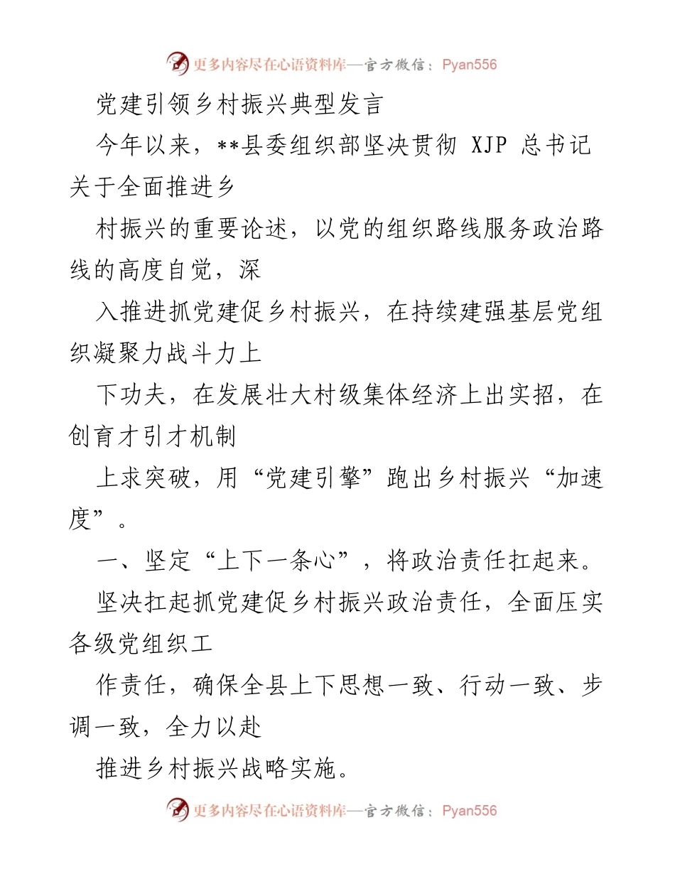 [发言] 党建引领乡村振兴 - 党建引领乡村振兴的实践与成效.docx_第1页