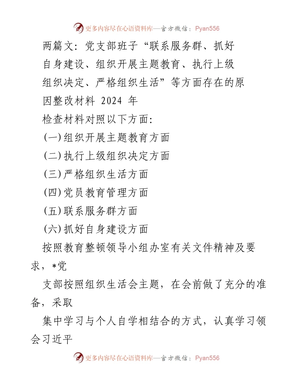 [发言] 党支部组织生活会 - 党支部班子整改情况汇报.docx_第1页