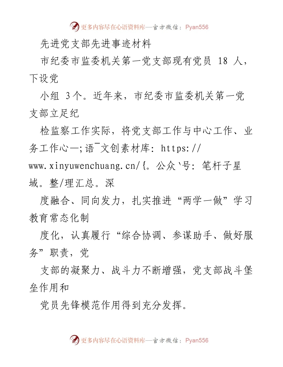 [发言] 党支部工作总结 - 市纪委市监委机关第一党支部先进事迹分享.docx_第1页