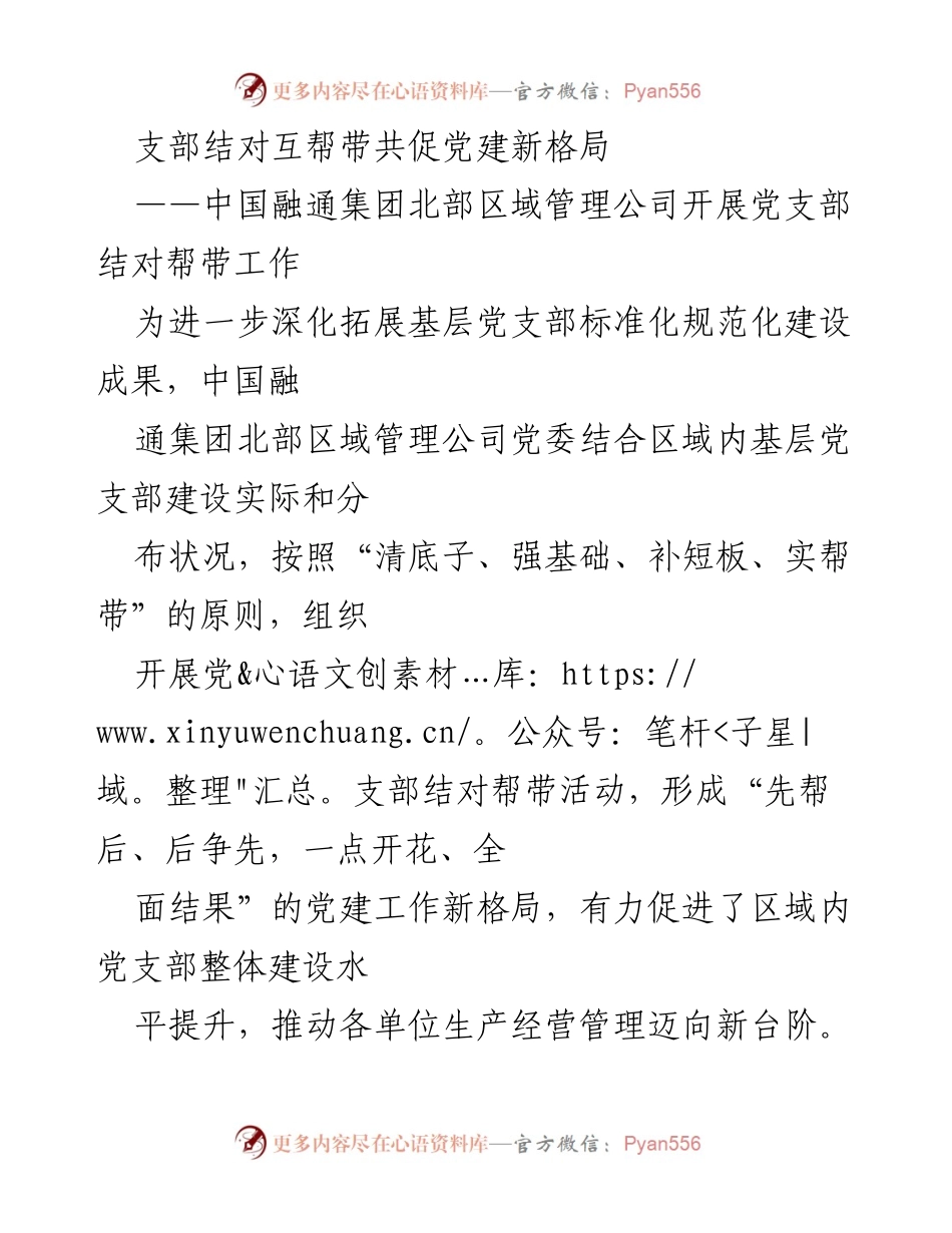 [发言] 党支部结对帮带工作交流会 - 支部结对互帮，共促党建新格局.docx_第1页