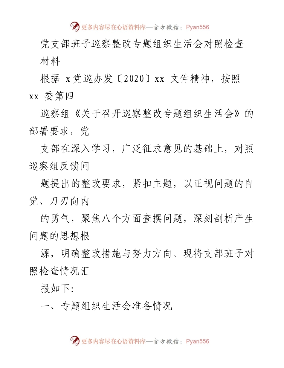 [发言] 党支部巡察整改 - 党支部班子巡察整改专题组织生活会对照检查报告.docx_第1页
