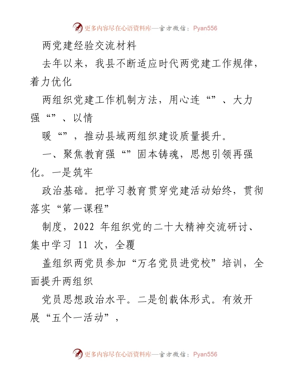 [发言] 党建经验交流会 - 提升两组织党建质量的实践与探索.docx_第1页