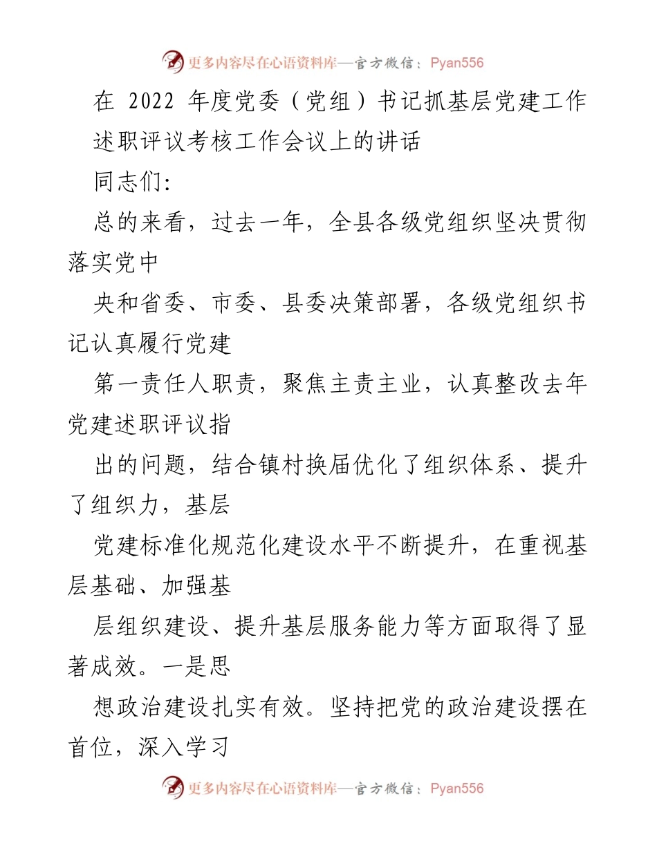 [发言] 党委（党组）书记抓基层党建工作述职评议考核会议 - 2022年度基层党建工作总结与展望.docx_第1页