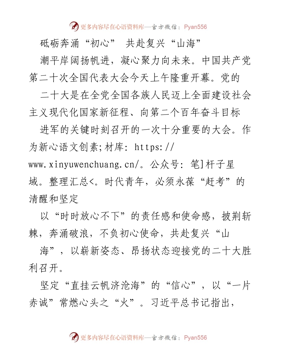 [发言] 党的二十大开幕式 - 奋斗新时代，共赴中华民族伟大复兴.docx_第1页