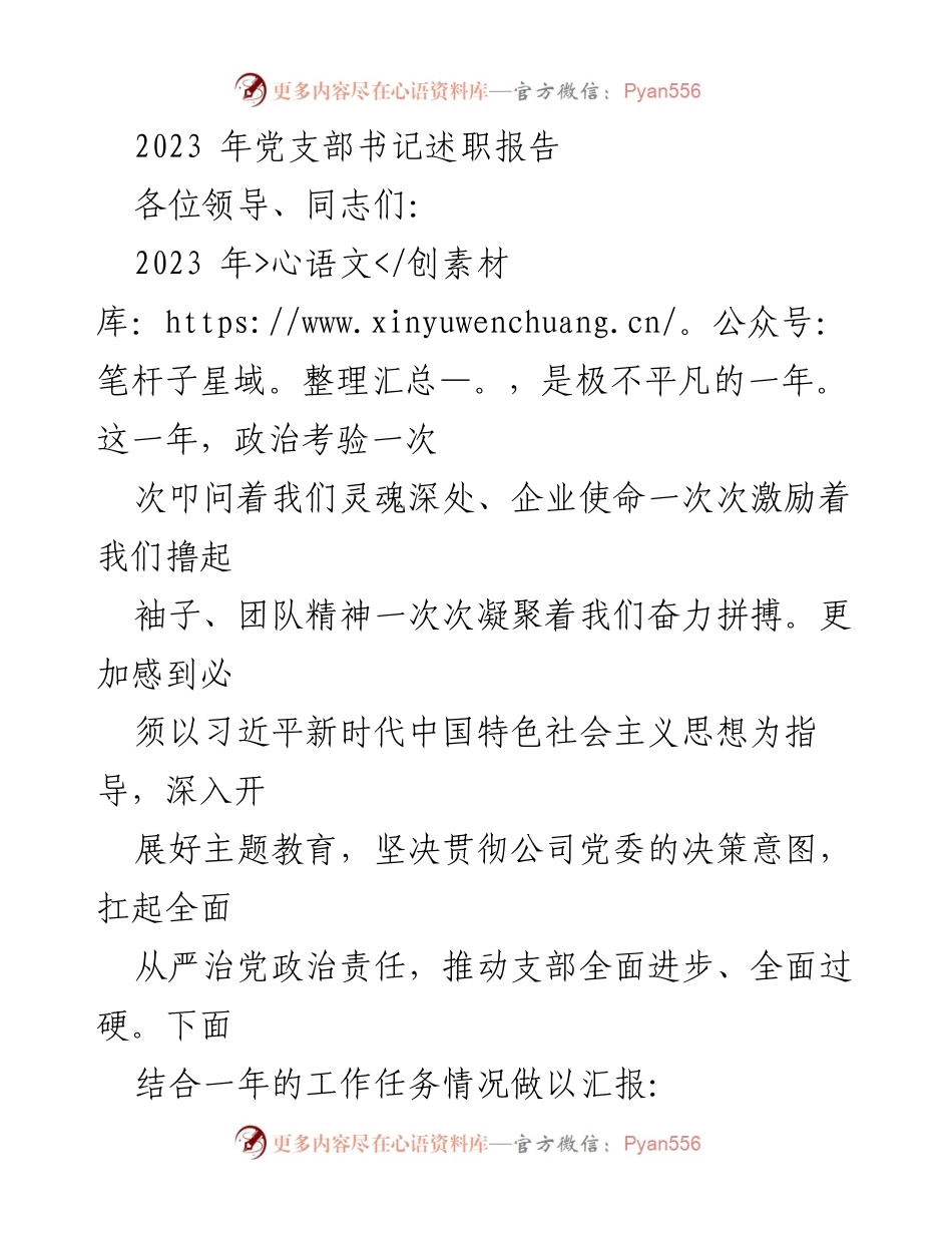 [发言] 党支部书记述职 - 2023年党支部书记述职报告总结与展望.docx_第1页