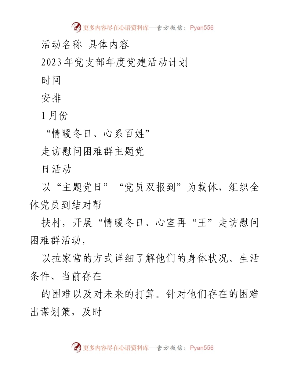 [发言] 党支部年度党建活动 - 2023年党支部年度党建活动计划与主题党日活动安排.docx_第1页