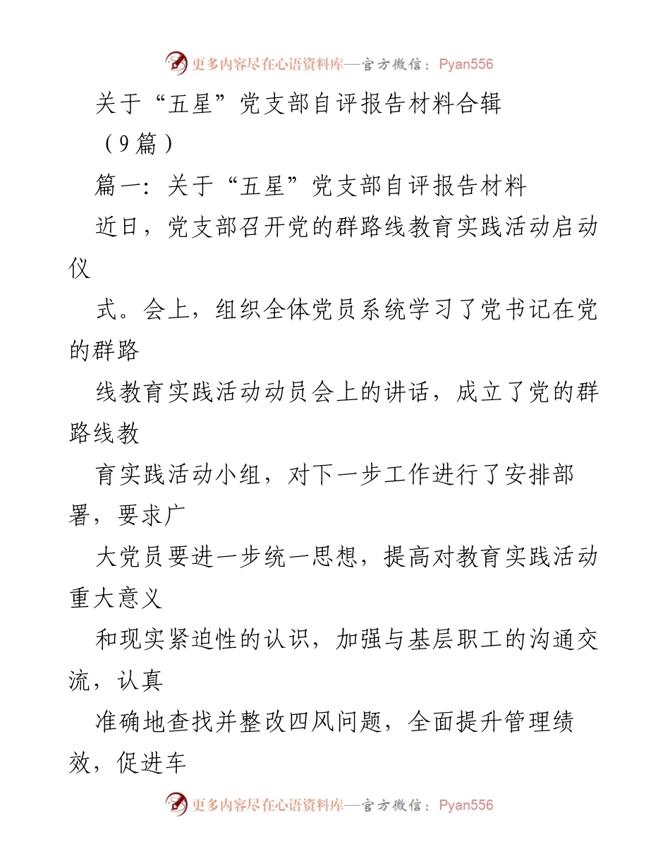 [发言] 党支部自评会议 - “五星”党支部自评报告总结与问题分析.docx_第1页