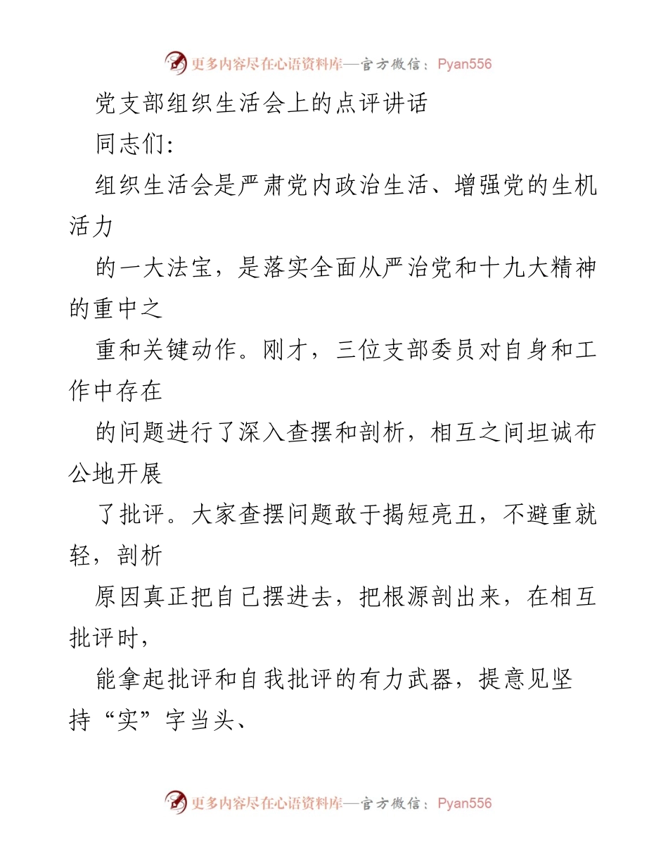 [发言] 党支部组织生活会 - 深化问题查摆，推动整改落实.docx_第1页
