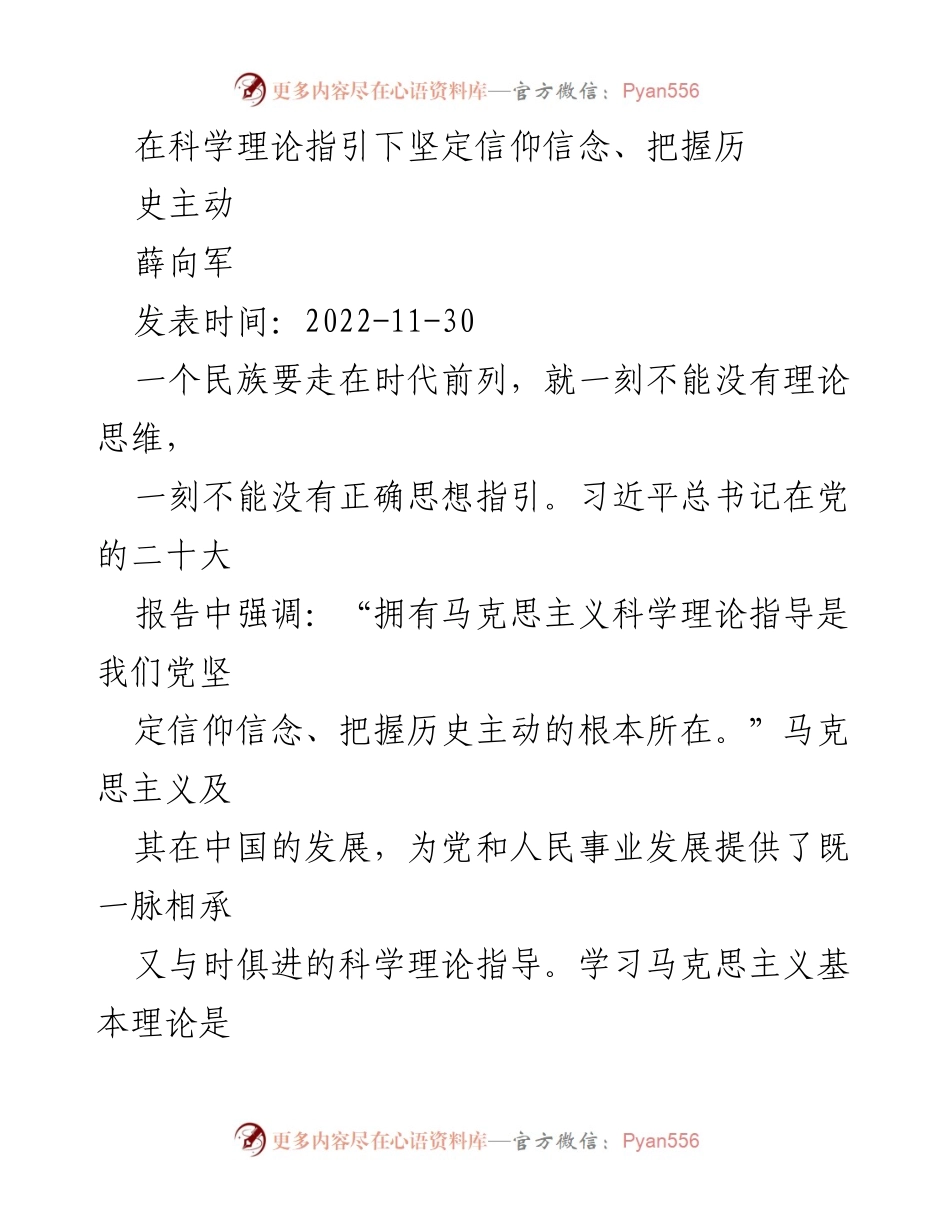 [发言] 党的理论学习会议 - 坚定信仰信念，推动马克思主义中国化时代化.docx_第1页