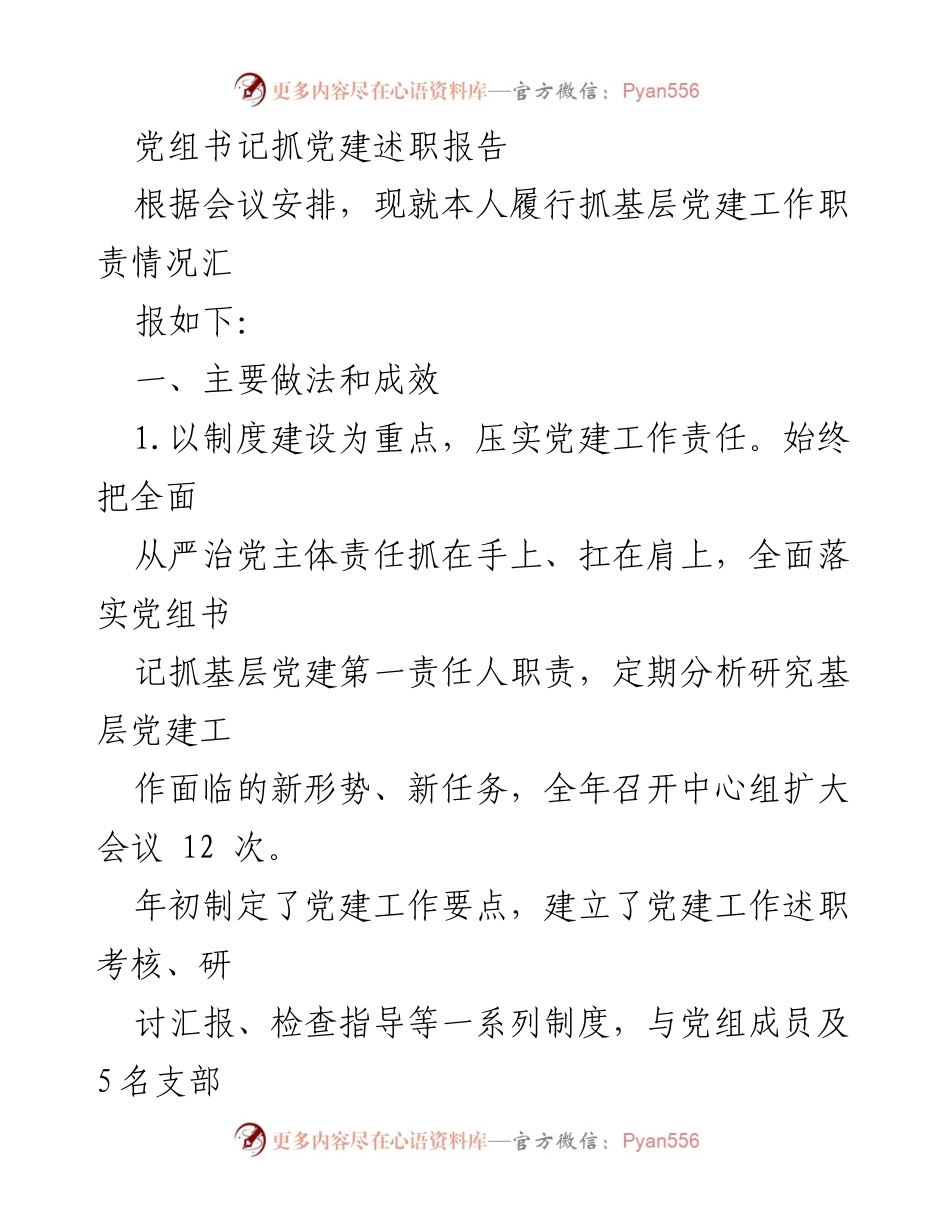 [发言] 党建述职会议 - 党组书记抓基层党建工作述职报告.docx_第1页