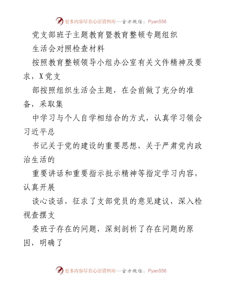 [发言] 党支部组织生活会 - 党支部班子对照检查材料及整改措施报告.docx_第1页