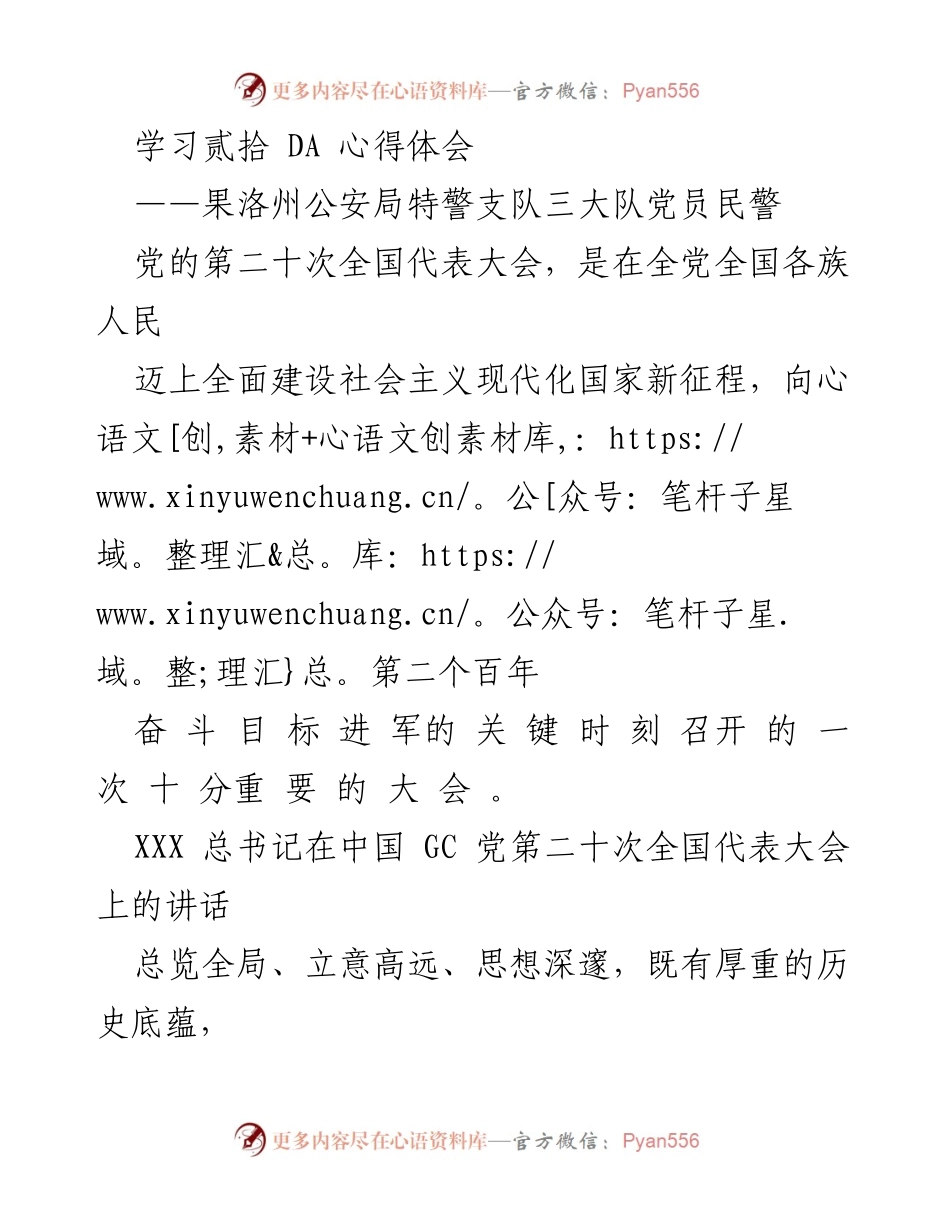 [发言] 党的二十大学习交流会 - 学习贯彻党的二十大精神，提升公安工作能力.docx_第1页