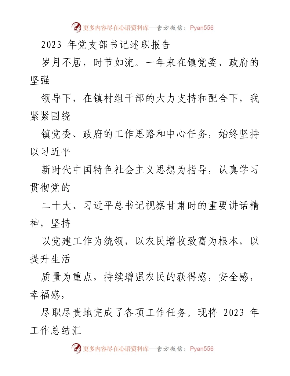 [发言] 党支部书记述职 - 2023年党支部书记工作总结与成果汇报.docx_第1页