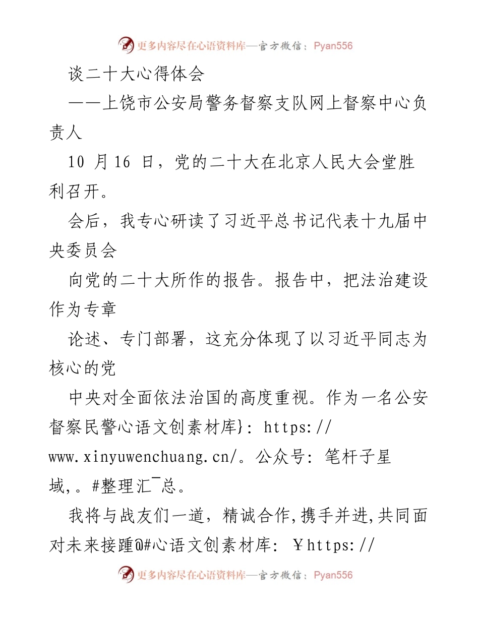 [发言] 党的二十大后心得体会 - 深化法治理念，铸就忠诚警魂.docx_第1页