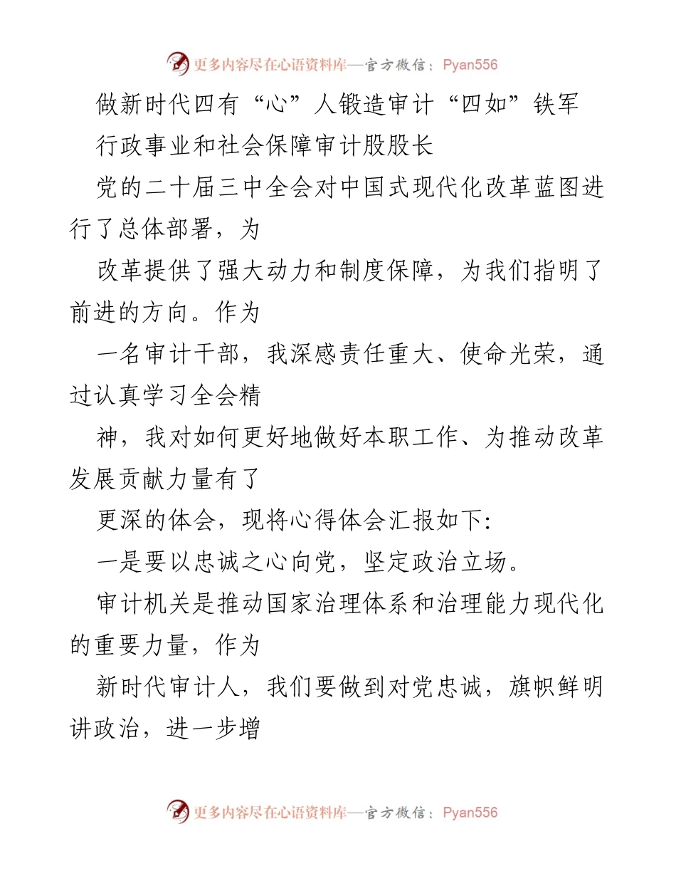 [发言] 党的二十届三中全会精神学习 - 新时代审计人的责任与担当.docx_第1页