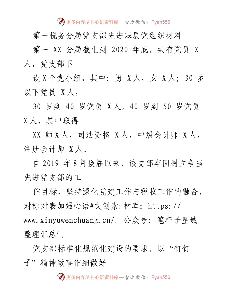 [发言] 党建工作会议 - 第一税务分局党支部建设与党建成效总结.docx_第1页