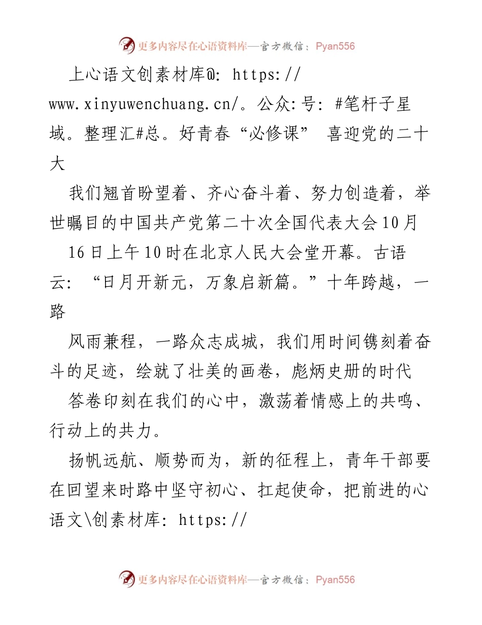 [发言] 党的二十大 - 青年干部的青春“必修课”与新征程的使命担当.docx_第1页