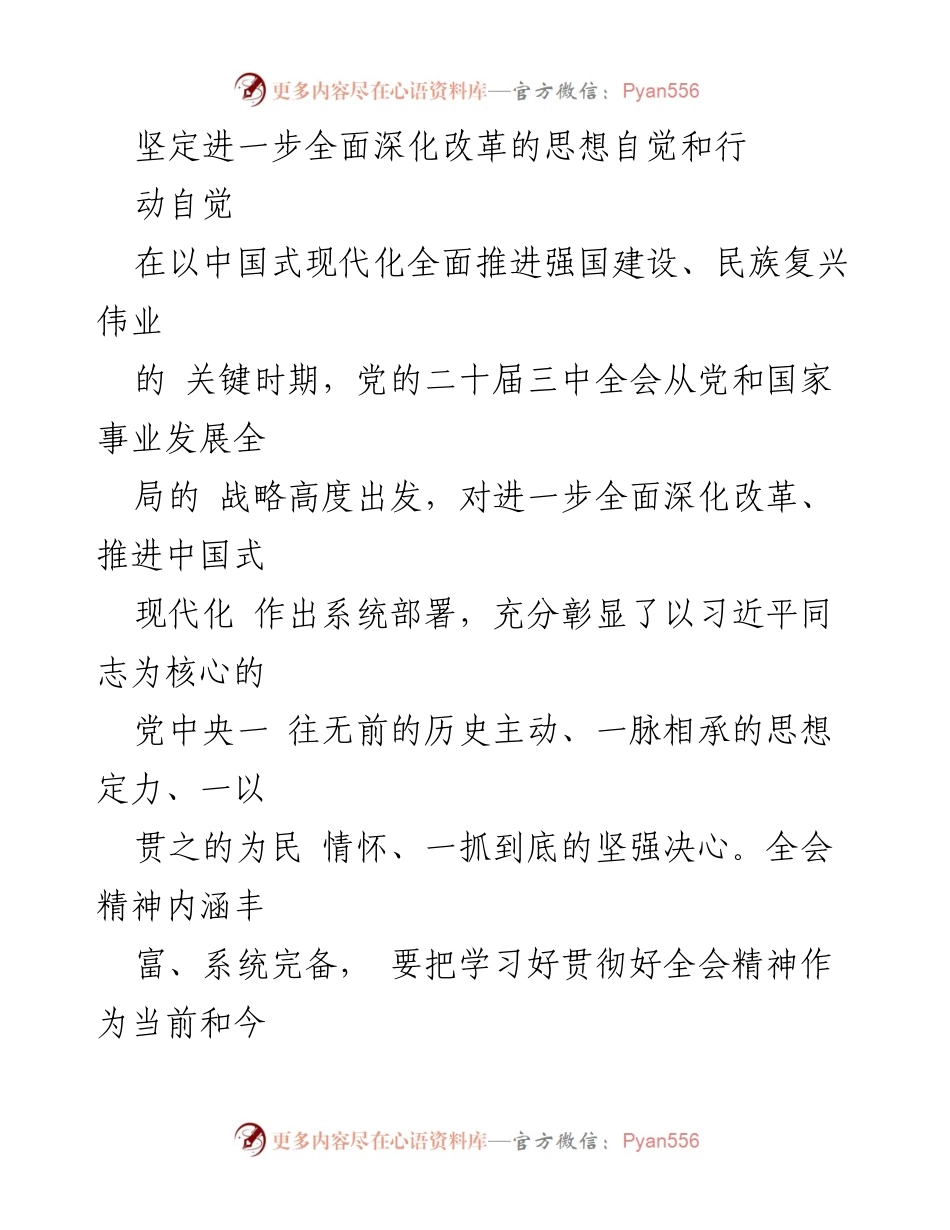 [发言] 党的二十届三中全会 - 深化改革：推动中国式现代化的战略部署.docx_第1页