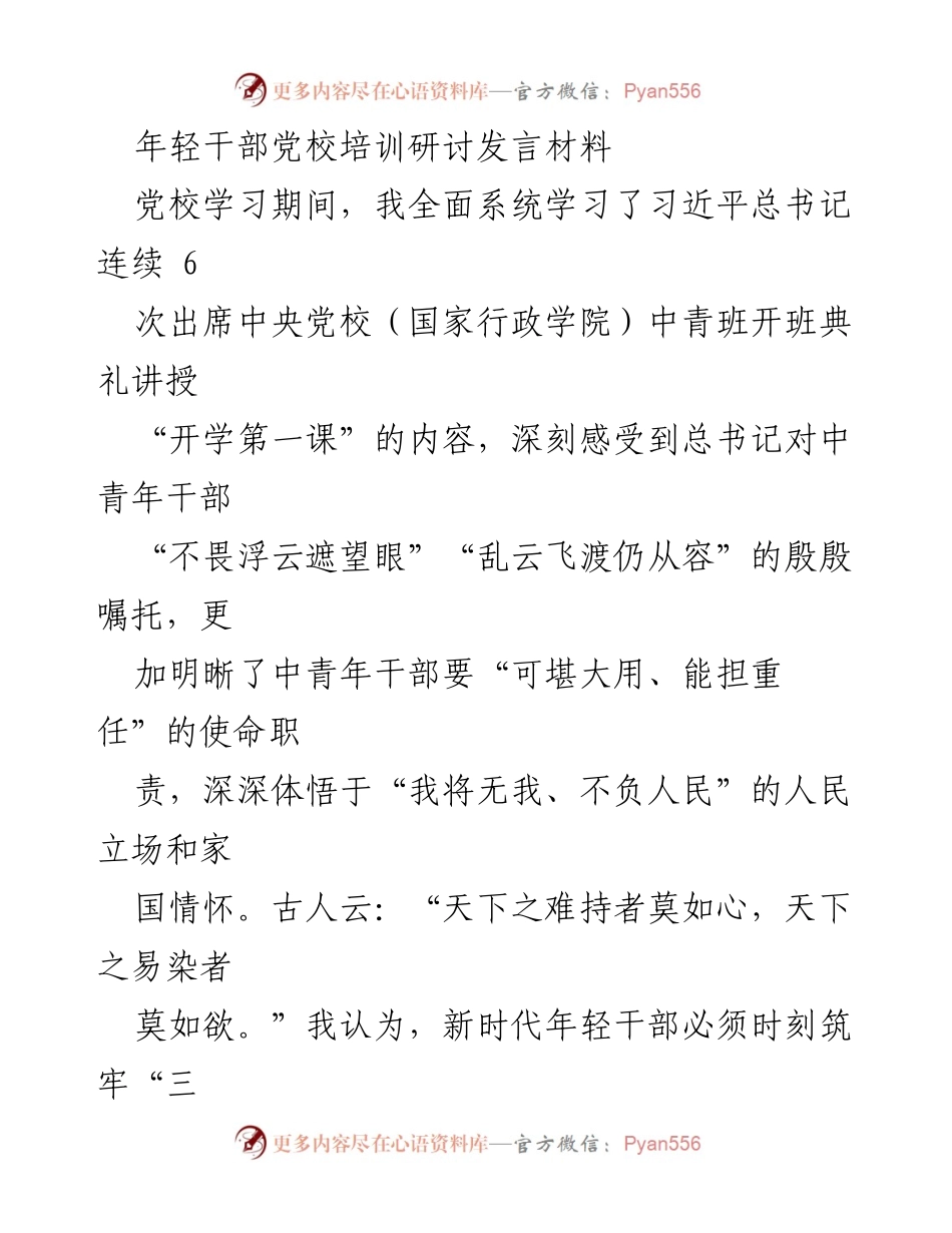 [发言] 党校培训研讨 - 年轻干部的使命与成长之路.docx_第1页