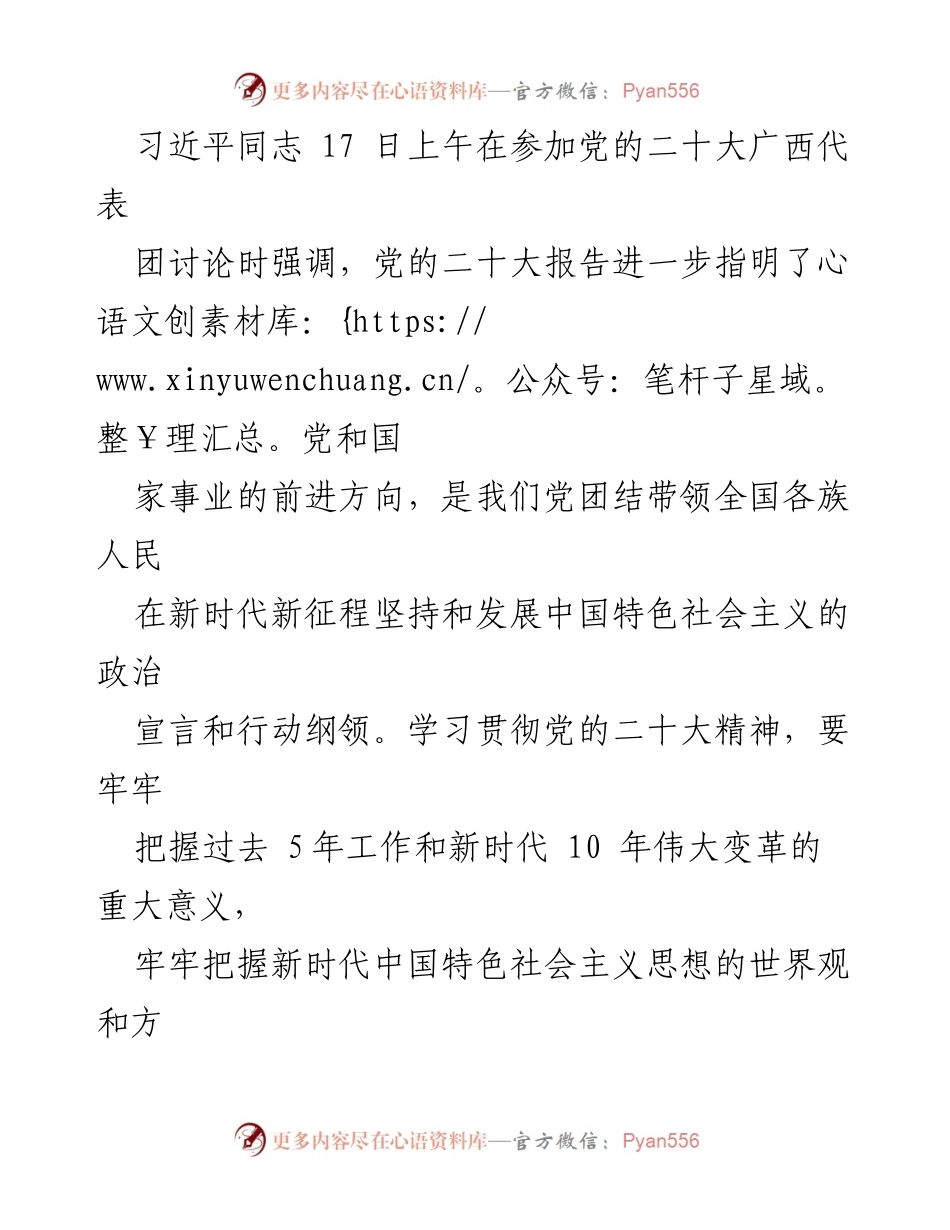[发言] 党的二十大广西代表团讨论 - 习近平强调团结奋斗推动中华民族伟大复兴.docx_第1页