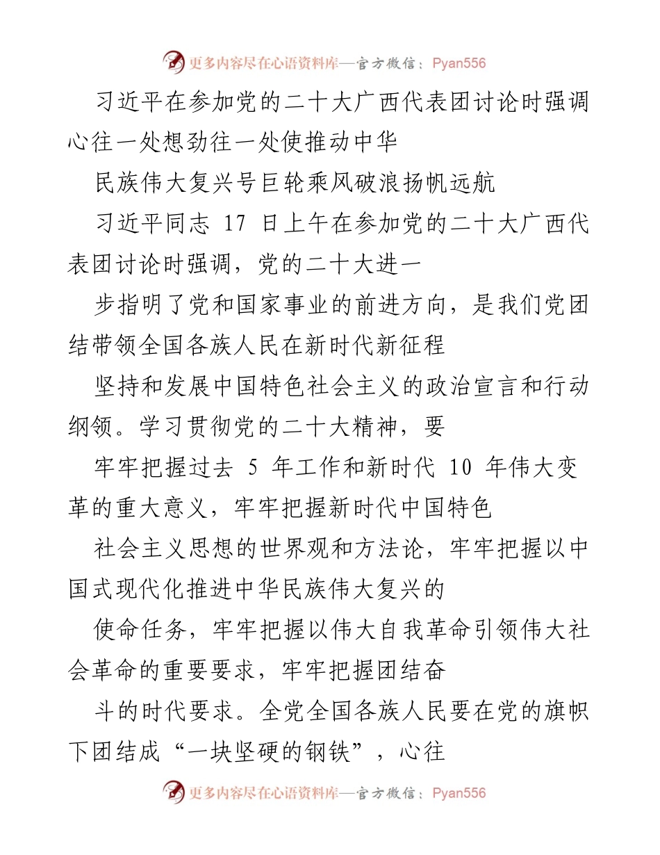 [发言] 党的二十大广西代表团讨论 - 坚定信念，团结奋斗，推动中华民族伟大复兴.docx_第1页