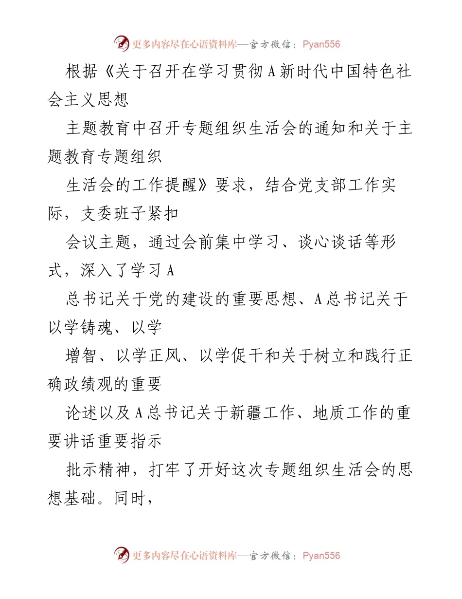 [发言] 党支部专题组织生活会 - 党支部工作对照检查与整改措施总结.docx_第1页