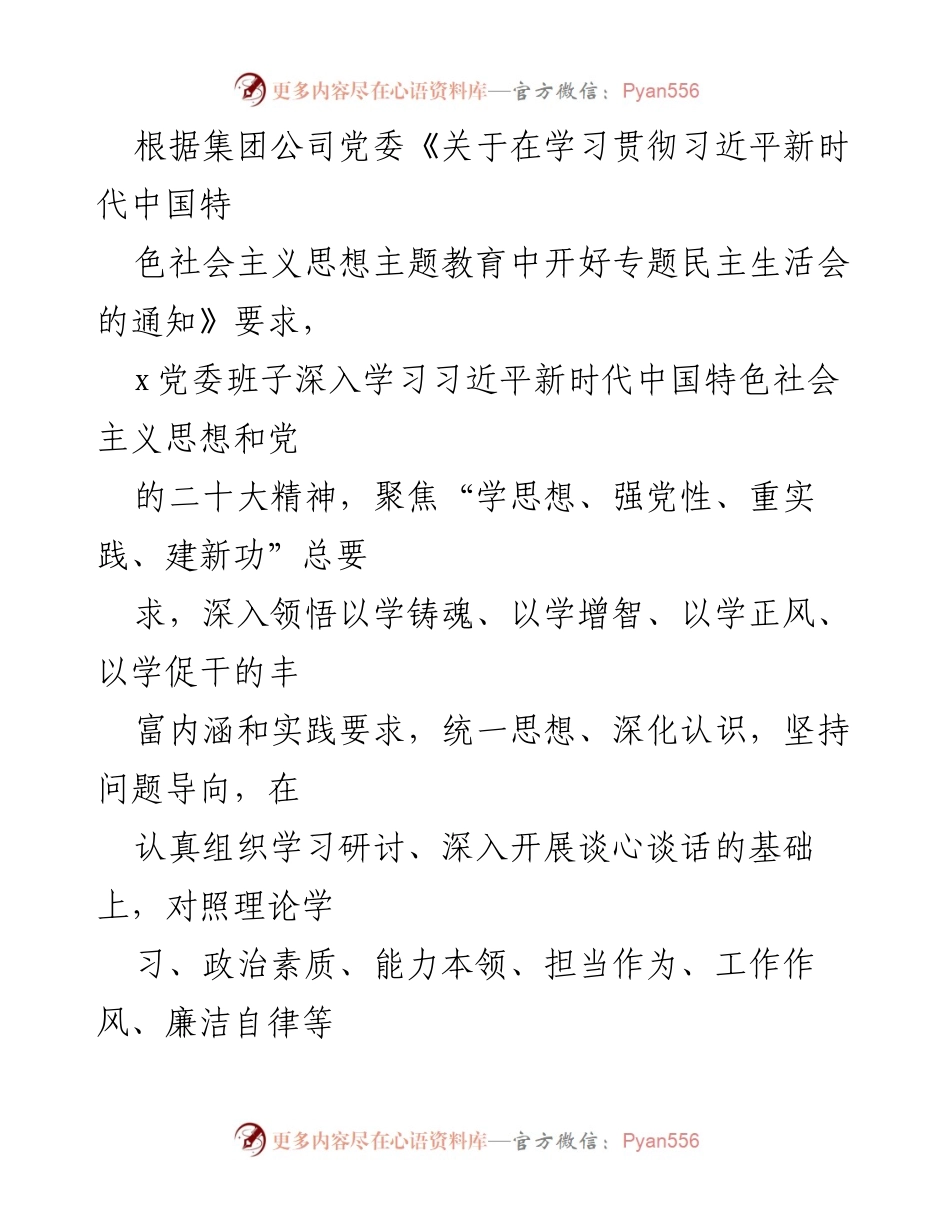 [发言] 党委民主生活会 - 深入学习与自我查摆：推动高质量发展的实践与反思.docx_第1页