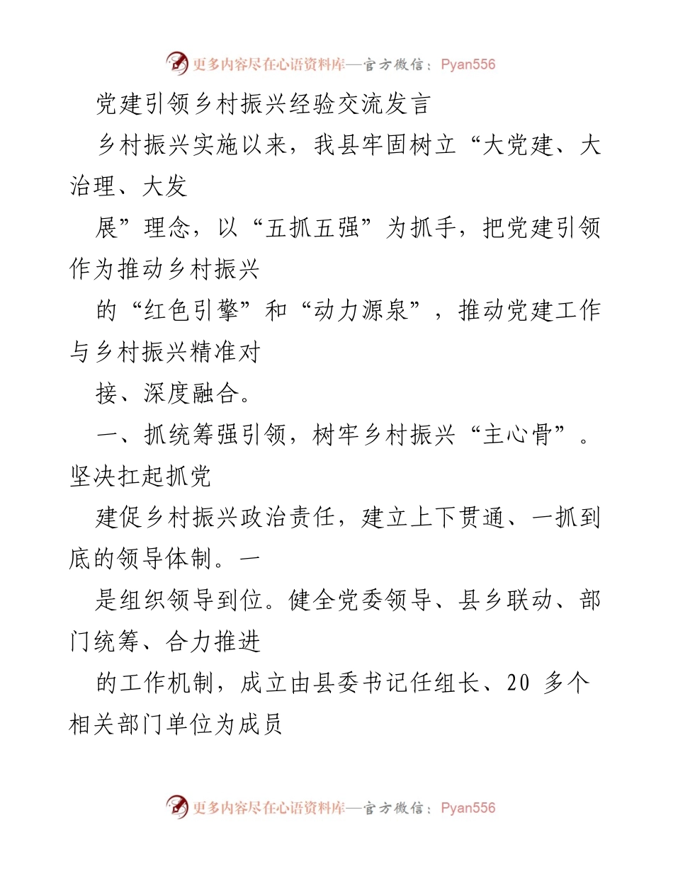 [发言] 党建引领乡村振兴经验交流 - 党建引领乡村振兴的实践与成效.docx_第1页