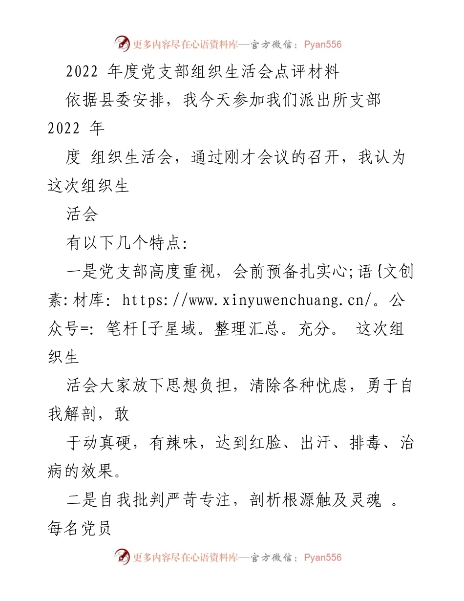 [发言] 党支部组织生活会 - 2022年度党支部组织生活会点评与希望.docx_第1页