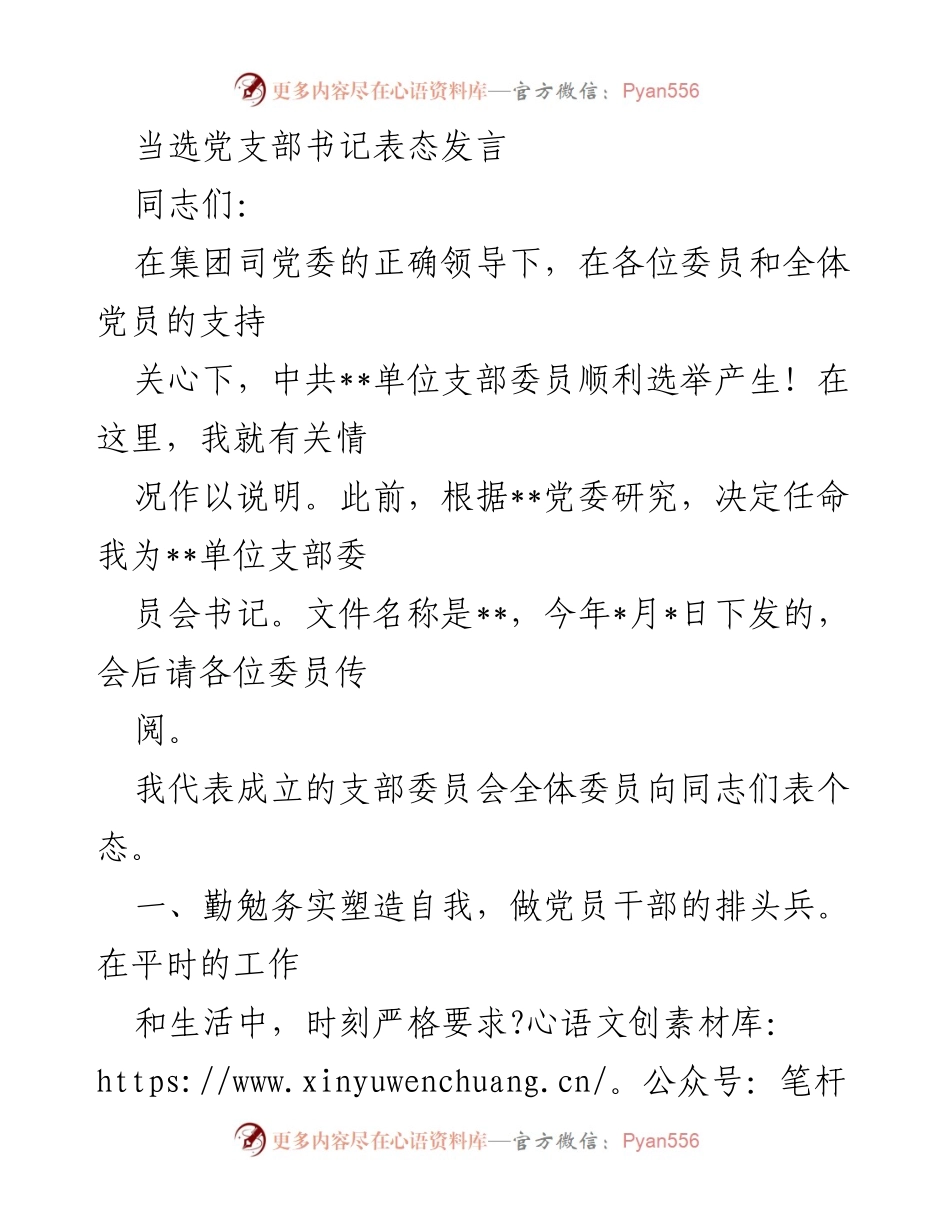 [发言] 党支部成立会议 - 当选党支部书记的表态发言.docx_第1页